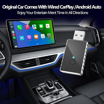 Wireless Carplay Adapter, 2 in 1 Android Auto Adapter 2025 AI Box Carplay, Plug and Play Mini CarPlay Android Auto for Cars, Convert Wired to Wireless Supports Car Original Control