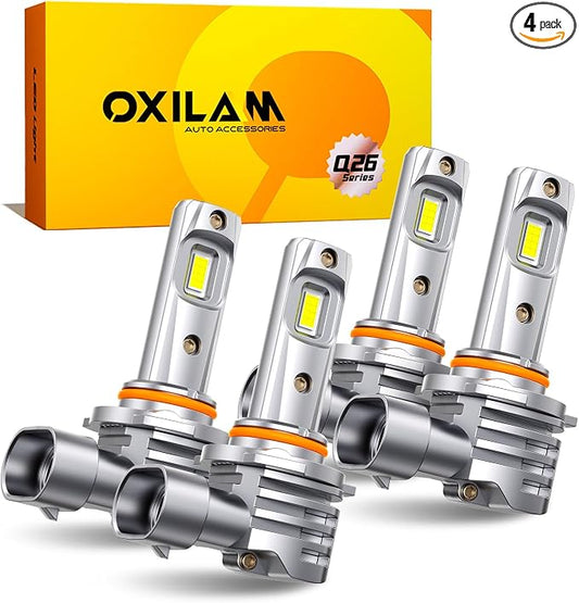 OXILAM Q26 9005 9006 Bulbs, 6500K Cool White HB3 HB4 Fog Light Bulb, 1:1 Mini Design as Halogen, Wireless Plug and Play, Pack of 4