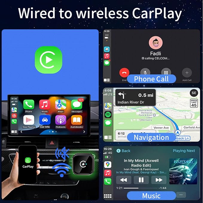 Car Wireless CarPlay Adapter for iPhone Mini Plug and Play for with Factory Wired Apple CarPlay, Fast & Stable Connection, Wide Vehicle Compatibility USB & USB C Android Auto