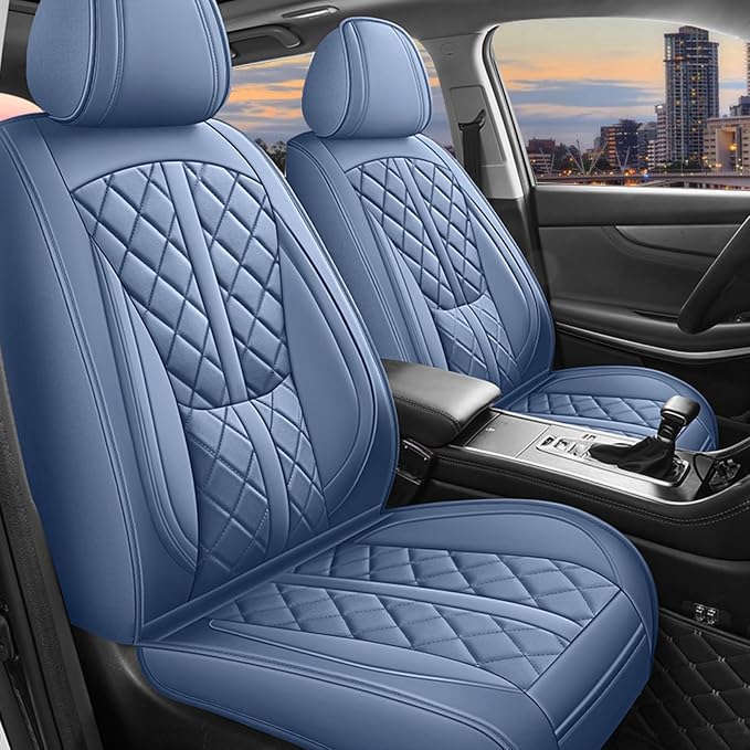 otoez Car Seat Covers Full Set, Blue Leather Seat Cover 5 Seat, Waterproof Automotive Front & Rear Seat Cushion Protector Full Coverage for Most Cars Sedens Trucks SUVs Vans (Blue)