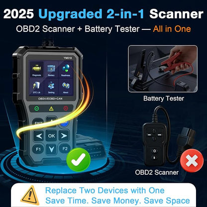AMTIFO OBD2 Scanner with Battery Tester - Check Engine Light & Emissions Readiness, Plug & Play, Battery Health, Real-Time Date, Car Code Reader, Support All OBD II Vehicles