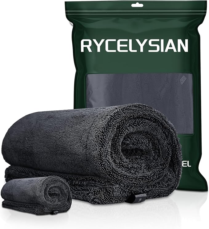 2-Pack 24" x 36" 11.8" x 11.8" Twisted-Loop Car Drying Towel 1500GSM Microfiber Cleaning Cloth for Car Trucks Motorcycles Streak Free Lint Free Ultra Absorbent Washing Cloth for Kitchen Window (Grey)