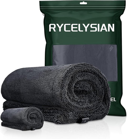 2-Pack 24" x 36" 11.8" x 11.8" Twisted-Loop Car Drying Towel 1500GSM Microfiber Cleaning Cloth for Car Trucks Motorcycles Streak Free Lint Free Ultra Absorbent Washing Cloth for Kitchen Window (Grey)