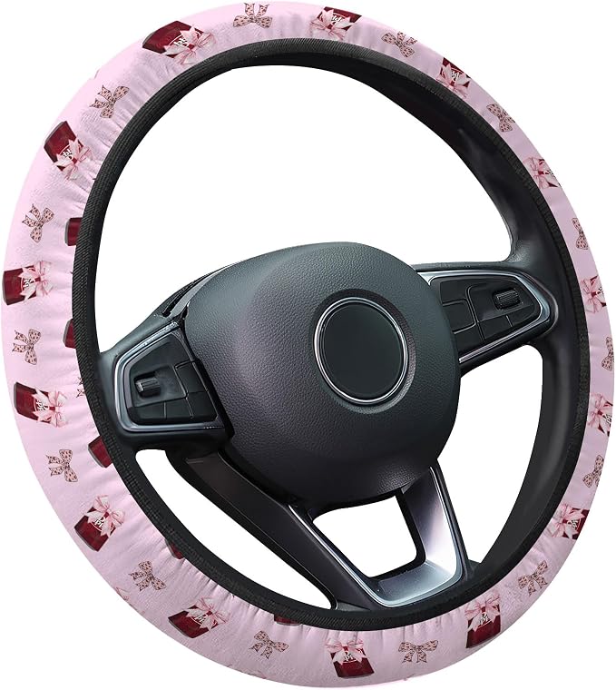 GENANY Retro Soda Bow Steering Wheel Cover, Non Slip Polyester Car Wheel Protector for Car SUV Truck, Universal 15 Inch