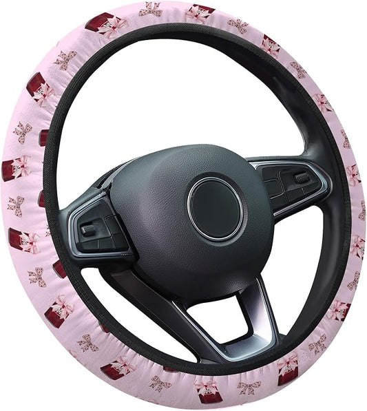 GENANY Retro Soda Bow Steering Wheel Cover, Non Slip Polyester Car Wheel Protector for Car SUV Truck, Universal 15 Inch
