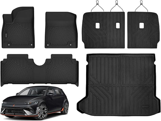 Auxko All Weather Floor Mats Cargo Mat with Backrest Mat for 2025 2026 Hyundai Ioniq 5 N TPE Liners Accessories Guard Odorless Anti-Slip Floor Liners & Trunk Liner & Back Seat Protectors
