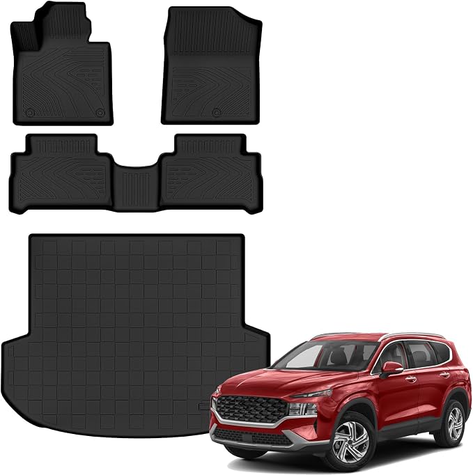 Auxko All Weather Floor Mats Cargo Mat Fit for Hyundai Santa FE 2021-2023 (Gas Only) TPE Liners Accessories All Season Guard Odorless Anti-Slip Floor Mats Trunk Mat for Hyundai Santa FE Black