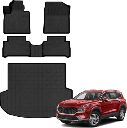 Auxko All Weather Floor Mats Cargo Mat Fit for Hyundai Santa FE 2021-2023 (Gas Only) TPE Liners Accessories All Season Guard Odorless Anti-Slip Floor Mats Trunk Mat for Hyundai Santa FE Black