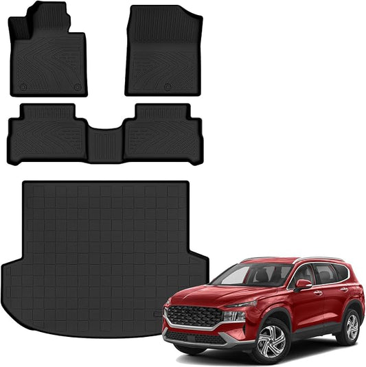 Auxko All Weather Floor Mats Cargo Mat Fit for Hyundai Santa FE 2021-2023 (Gas Only) TPE Liners Accessories All Season Guard Odorless Anti-Slip Floor Mats Trunk Mat for Hyundai Santa FE Black