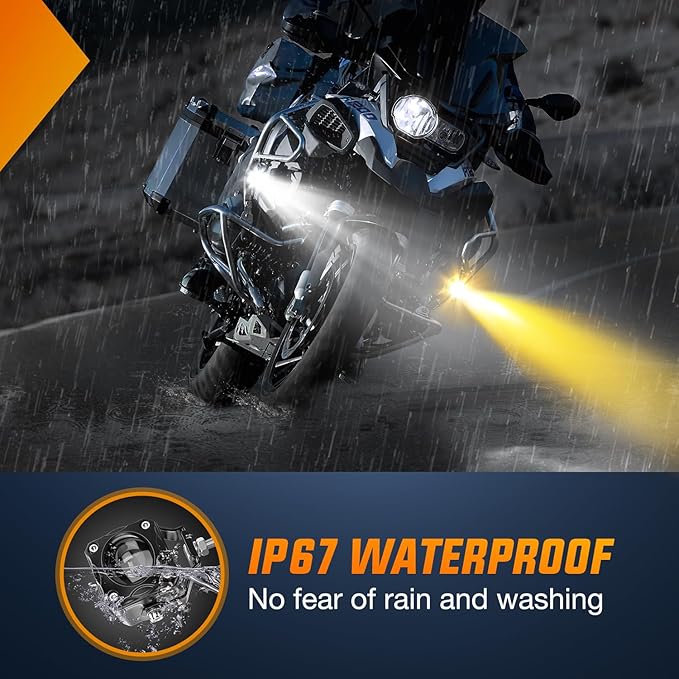 Nilight Motorcycle Driving Lights 1.7 inch White Amber Spot Beam Fog Light LED Pods IP67 Waterproof Auxiliary Offroad Lighting for Motorbike Dirt Bike e-Bike Scooter Snowmobile ATV UTV SUV Truck