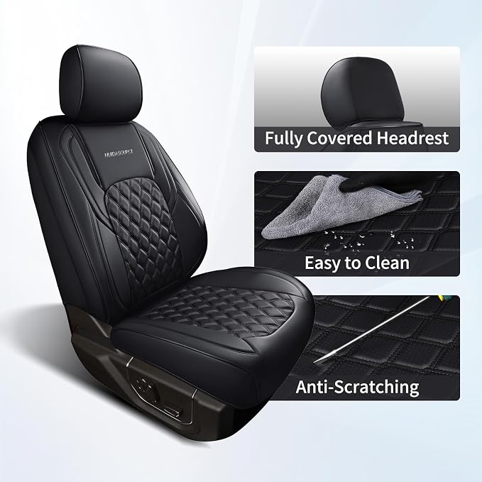 Huidasource Dodge Ram Seat Covers, Front & Rear Pickup Truck Leather Seat Cover Fit for 2009-2018 1500, 2010-2025 2500/3500 Crew Mega Cab, 2019-2025 ram 1500 Classic only (Full Set/Black)