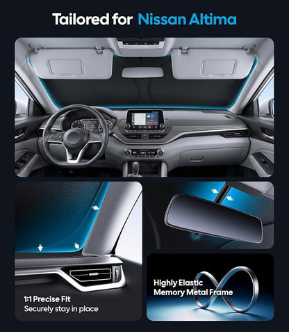for Nissan Altima Windshield Sunshade [OEM Design, 100% Sun Blockage] Foldable Heat Insulation Sun Shade with Storage Bag, for Nissan Altima (2019-2026), Silver Coating