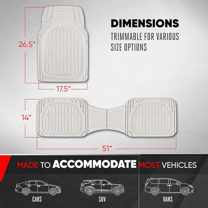 Motor Trend FlexTough LITE Rubber Car Mats Full Set - All Weather White Floor Mats for Trucks, Cars & SUVs - Automotive White Car Floor Mats for Cars Interior Accessories Universal Trim-to-Fit