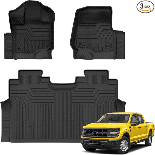 KUST Floor Mats for 2015-2026 Ford F-150/F150 Lightning SuperCrew Cab (Only for Rear Seat Without Under-Seat Fold Flat Storage), All Weather Car Mats for F150 Accessories TPE Rubber Raised Edge