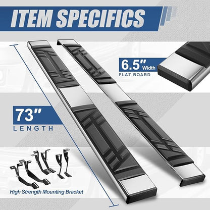 Auto Dynasty Running Boards Compatible with 1999-2014 Chevy Silverado GMC Sierra 1500 2500 3500 Double/Extended Cab, Stainless Steel Side Steps, 6.5" Step Bars