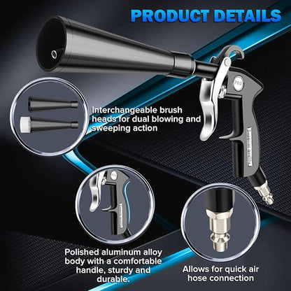 Dry Cleaning Gun,High-Pressure Air Blow Gun,Car Cleaning Gun,Air Nozzle Blow Gun, Car Air Blow Gun with 2 Nozzles,Works with Air Compressor and Quickly removes Surface Dirt and dust