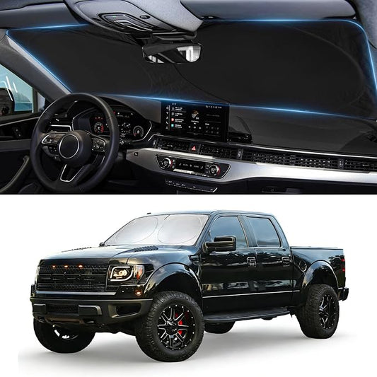 Sun Shade for F150 Windshield Sunshade for 2009-2013 2014 Ford F-150 Lariat, King Ranch, Platinum, XL XLT Limited Raptor Front Window Cover Shield Visor Protector Keep Interior Cool