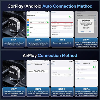 DOITOOL Wireless Car Adapter 3-in-1 Wireless Phone Connector for Car - Screen Mirroring - USB A to C Plug and Play Vehicle Accessories