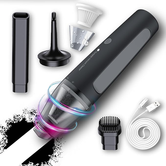 PATO Cordless Handheld Vacuum Cleaner, a Vacuum Cleaner for Small Cars, with Powerful Suction, Equipped with a 1800 mAh high-Capacity Battery,Black