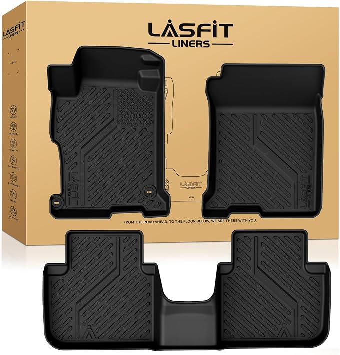 LASFIT Floor Mats for Honda Accord Sedan 2017 2016 2015 2014 2013, All Weather TPE Custom Fit Anti-Slip Car Floor Liner, 1st & 2nd Row, Black (Not for Coupe)