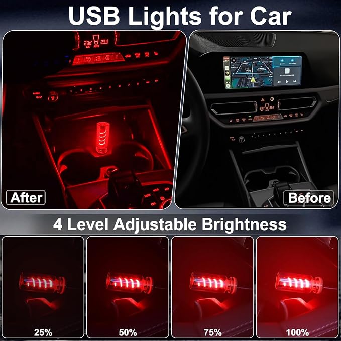 USB Light for Car, Touch Dimmable Retro Interior Lamp LED Ambient Lighting, Portable Mini Glass Bottle LED Bulb Night Light for Vehicle Bedroom Hallway Camping Holiday Decoration (Red)