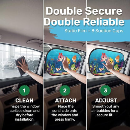GENANY 2pcs Baby Shark Window Sun Shade for Sedan SUV Truck (21x14 Inches), Sun Shades for Side Window, Accessories for Kids, Baby Window Shades, Summer Car Decor