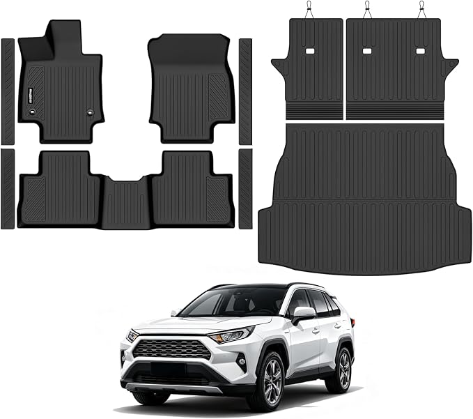 Floor Mats for Toyota RAV4 2019-2025 Gas Only, Trunk Mat and Backrest Mat & Door Sill Guard All Weather TPE Protector for Toyota RAV4 Accessories