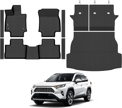 Floor Mats for Toyota RAV4 2019-2025 Gas Only, Trunk Mat and Backrest Mat & Door Sill Guard All Weather TPE Protector for Toyota RAV4 Accessories