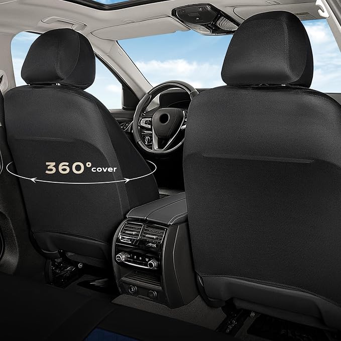 Coverado Automotive Seat Covers, Front Leather Car Protectors 2-Pack, Spill-Proof Seamless Car Seat Cushion, Black&Blue Car Seat Cover, Driver Seat Covers Universal Fit for SUV, Truck, Sedan
