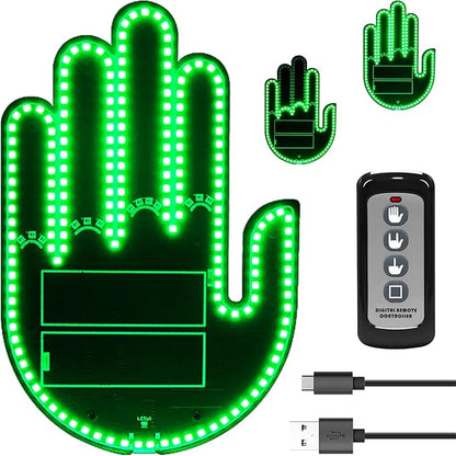 DIBMS Car Gesture Decorative Lights, Ambient Lighting, Rechargeable LED Gesture Lights for Car Road Rage LED Signs Calm Road Rage, Remote Control Triple Mode Fun Finger Lights (Green)