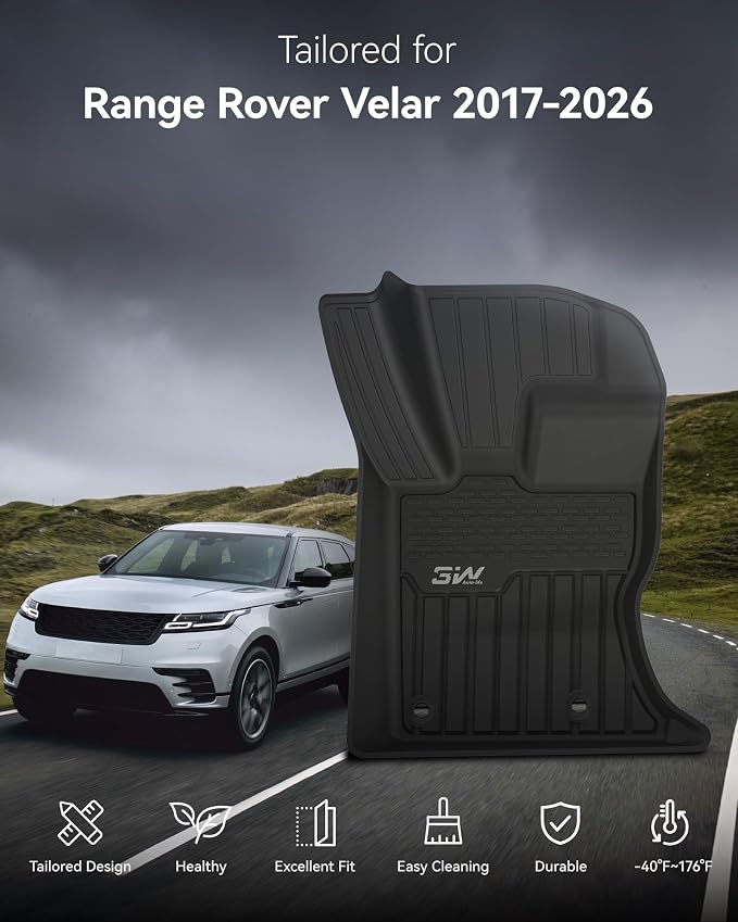 3W Floor Mats Fit 2017-2025 2026 Range Rover Land Rover Velar/Jaguar F-Pace, TPE All Weather Custom Fit Floor Liner for Range Rover Velar 1st and 2nd Row Full Set Car Liners Black