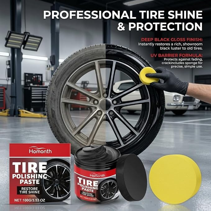 RAINPOT 2026 Tire Polishing Paste, Car Tire Shine with Sponge, Tire Wax Cream & Coating Paste for Deep Gloss, UV Protection & Waterproof Finish, Tire Restorer for Cars, Trucks, Motorcycles (2)