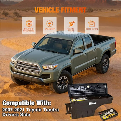 Nilight Truck Bed Tool Box Left Drivers Side Truck Tool Box Fit for Toyota Tundra 2007-2021 ABS Swing Case Truck Bed Storage Box with Lockable Lid Waterproof Wheel Well Toolbox Black