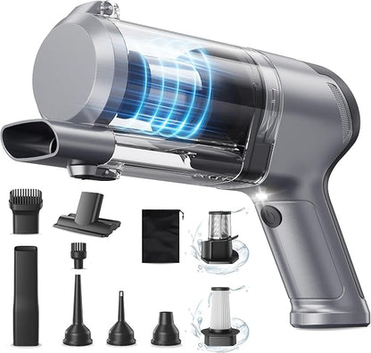 Hand Held Vacuum Car Vacuum Cleaner 18000PA High Power, 4-in-1 Air Duster & Air Blower & Pump Cordless Rechargeable Mini Small Shop Vac for Household Chores, Flooring, Car, Pet Hair