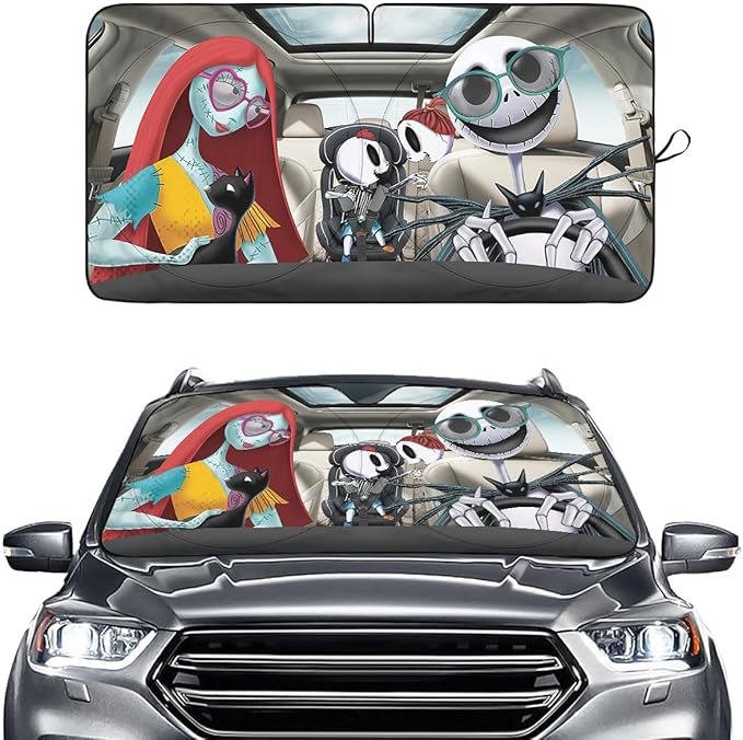 GENANY Horror Family Windshield Sun Shade for Car SUV Truck (64x32 Inches), Automobile Sunshade, Protector Blocks UV, Car Accessories, Auto Decor