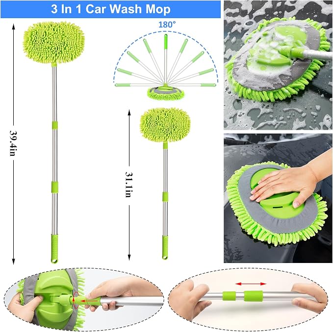 43Pcs Car Wash Detailing Kit Cleaning Kits with Foam Gun Sprayer Long Handle Mop Car Vacuum Drill Brush Large Wash Mitt Towels Complete Interior Exterior Car Washing Supply Set Blue