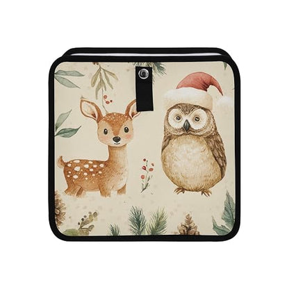 Car Trash Can Organizer Bin with Adjustable Strap for Back Front Seat Console Waterproof Leakproof Collapsible Portable 8.66 Inch Christmas Deer Owl Pinecorns Leaves Beige