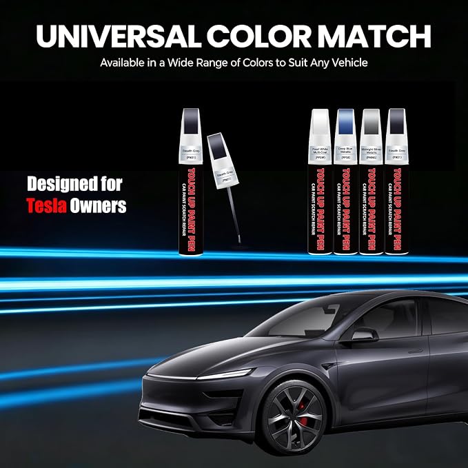 Stealth Grey(PN01) Car Touch Up Paint Compatible with Tesla 2-in-1 Car Scratch Repair Pen with Fine Tip&Brush, DIY Color-Code Matched Auto Paint for Small Rock Chips Door Scratches Paint Nicks Bumper Marks
