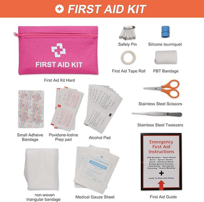 THINKWORK Car Emergency Kit for Teen Girl and Lady's Gifts, Pink Emergency Roadside Assistance kit with 10FT Jumper, First Aid Kit, Safety Hammer, Tow Rope, and More Ideal Pink Car Accessories Tool