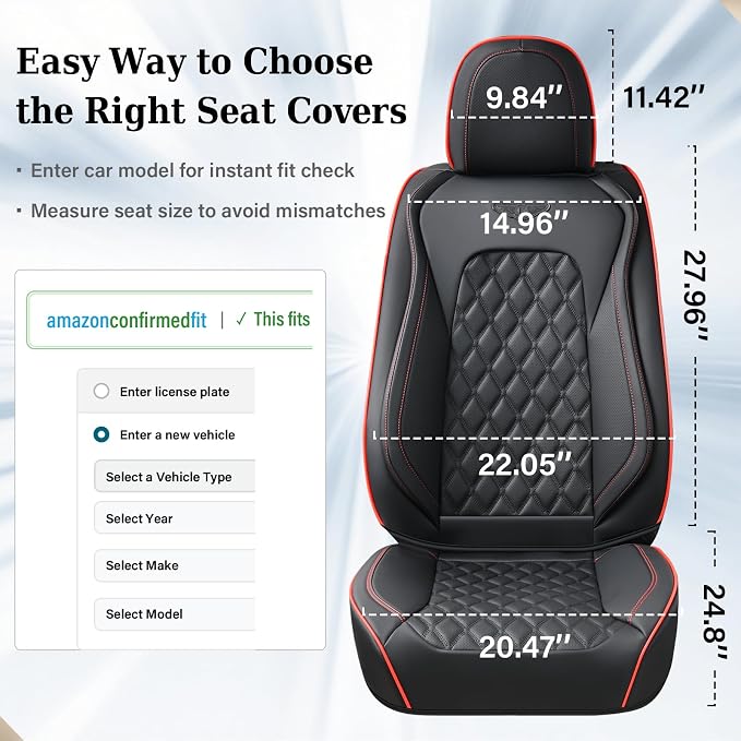 Coverado Front Seat Covers, Wear-Resistant Stain-Proof Cushions, Universal Fit for Most Vehicles, Waterproof Car Seat Protectors, Automotive Seat Covers-Red & Black Line Design