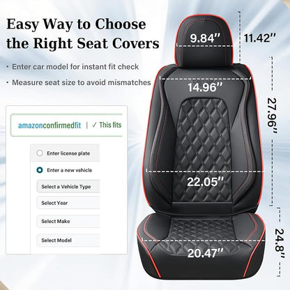 Coverado Front Seat Covers, Wear-Resistant Stain-Proof Cushions, Universal Fit for Most Vehicles, Waterproof Car Seat Protectors, Automotive Seat Covers-Red & Black Line Design