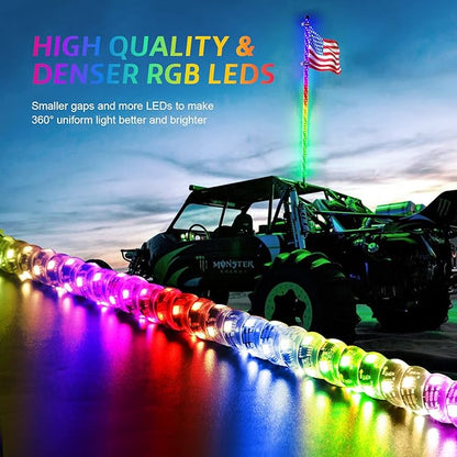 Ehaho 1 Pack 5FT Whip Lights, LED Whip Light with App & Remote Control, Spiral RGB Chasing Lighted Whips with Rocker Switch, Music Whip Light for UTV ATV Polaris RZR Can-Am SXS Truck