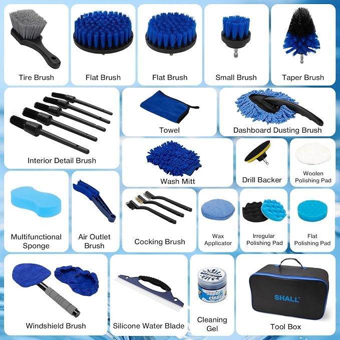 SHALL 28Pcs Car Detailing Kit, Car Detailing Brush Set, Car Wash Cleaning Kit, Professional are Kit Car Care Kit for Interior Exterior Wheels