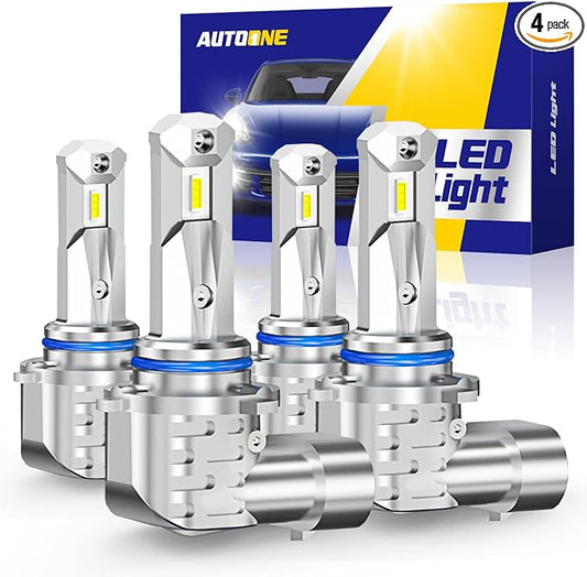 AUTOONE 9005 9006 LED Light Bulbs Combo, 100,000LM 1000% Super Brighter, 6500K Cool White, Anti Flicker 1:1 Mini Halogen Size HB3 & HB4 Light Bulb, Plug and Play, Pack of 4