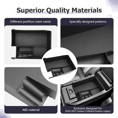 LUWU Outback 2020-2025/Legacy 2020-2025 Accessories Compatible with Subaru Outback/Legacy Center Console Organizer Armrest Console Storage Box Insert Tray ABS Material Black Coin Container (Upper)