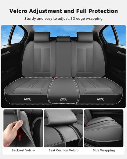 Huidasource Gray Back Seat Cover Luxury Nappa Leather, Rear Seat Cover with Velcro Adjustable, Ventilation Holes, Child Safety Seats, Back Seat Car Cover Universal Fit for Most Cars SUV Trucks, Gray