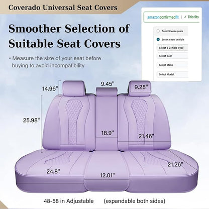 Coverado Car Seat Covers, Rear Car Protectors, Black Leather Seat Covers, 3-Piece Waterproof Automotive Seat Covers for Back Seats Universal Fit for SUVs & Cars, All-Weather Protection