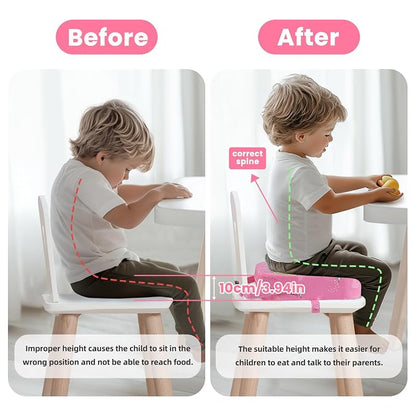 Toddler Booster Seat for Dining Table, 4" Kids Booster Seat for Kitchen Chair with Non-Slip Bottom, Portable Detachable Washable Increasing Cushion with 2 Adjustable Straps (Princess)