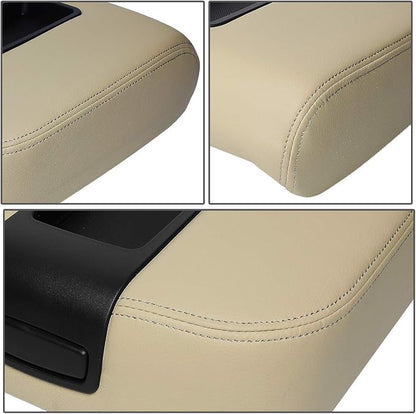 Auto Dynasty Tan Leather Center Console Lid Armrest Cover Compatible with 2007-2014 Chevy Avalanche Silverado Tahoe Yukon XL Sierra