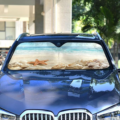 Summer Beach Starfish Seashell Windshield Sun Shade for Car Auto SUV Truck Foldable Front Window Sunshade Sun Visor Protector Block UV Rays Reflect Heat, 55" x 28"